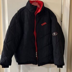 Vintage Georgia Bulldog Reversible Black Puffer Jacket with Red Interior